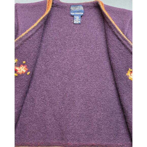 Vintage Womens Large Herman Geist Wool Cardigan Sweater Purple Hand Embroidered‎ - Picture 3 of 7